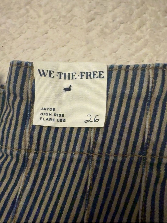 We The Free Denim - We The Free Vertical Stripe High Rise Flare Jeans - Blue & Tan